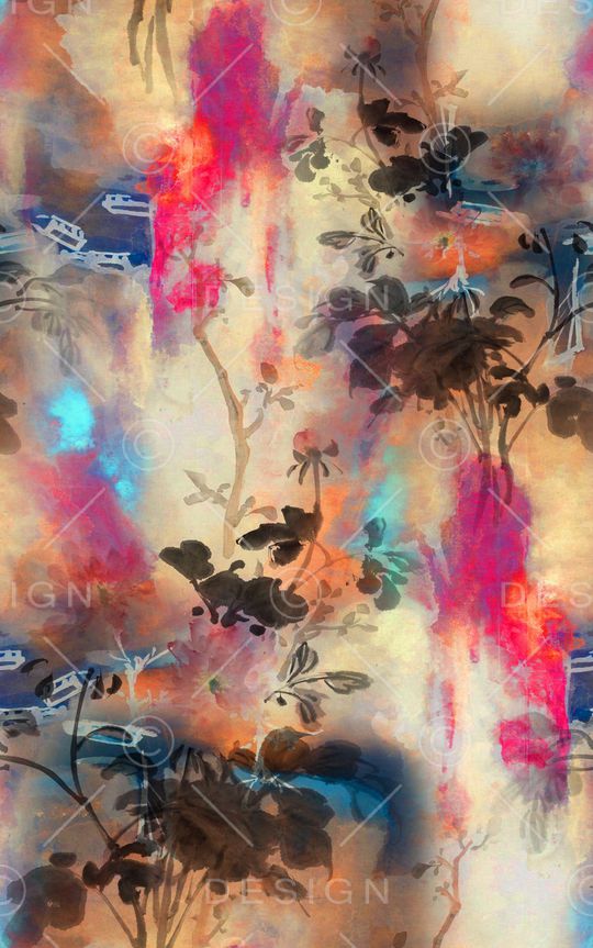 水彩花卉印花华亿平台图片