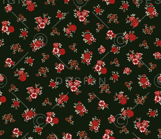 黑底花卉印花华亿平台图片