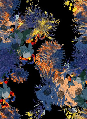 黑底花卉印花华亿平台图片