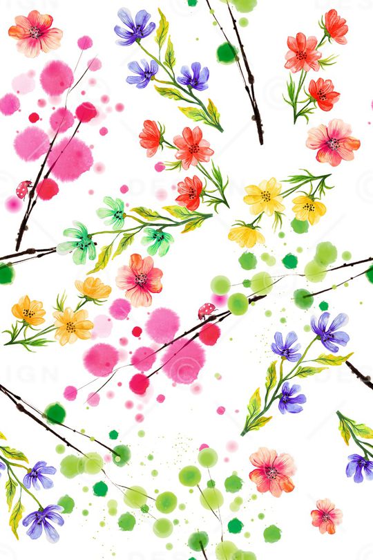 水彩花卉印花华亿平台图片