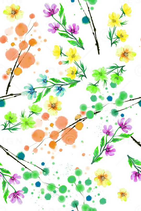 水彩花卉印花华亿平台图片