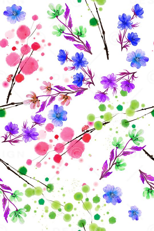 水彩花卉印花华亿平台图片