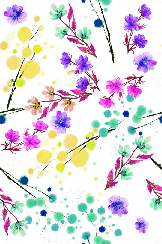 水彩花卉印花华亿平台图片