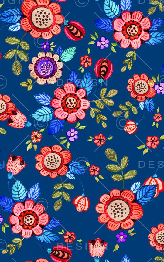 手绘花卉印花华亿平台图片