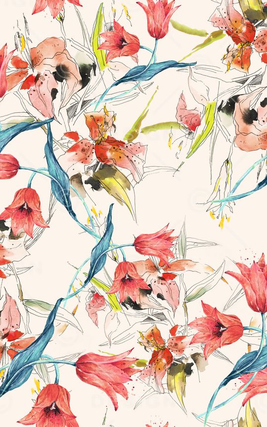 手绘花卉印花华亿平台图片