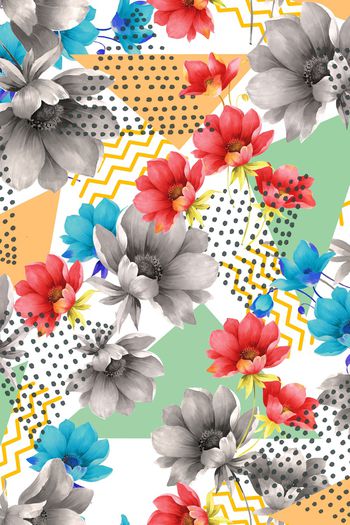 手绘花卉印花华亿平台图片