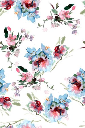 手绘花卉印花华亿平台图片