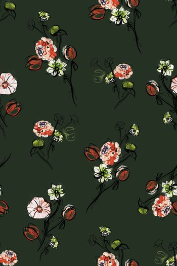 黑底花卉印花华亿平台图片