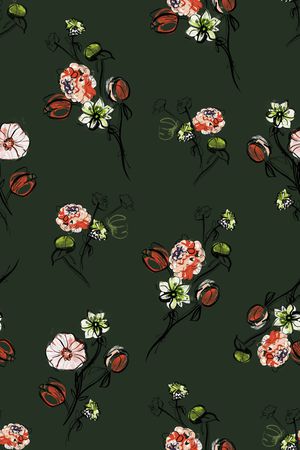 黑底花卉印花华亿平台图片