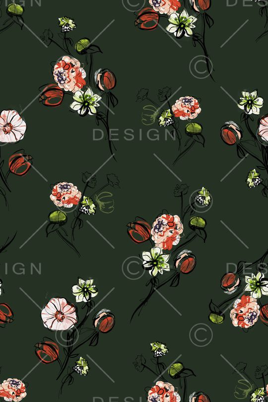 黑底花卉印花华亿平台图片