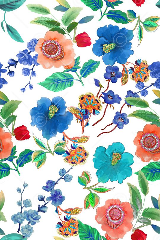 手绘花卉印花华亿平台图片