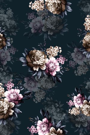 黑底花卉印花华亿平台图片