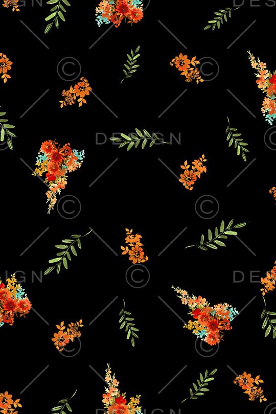 黑底花卉印花华亿平台图片