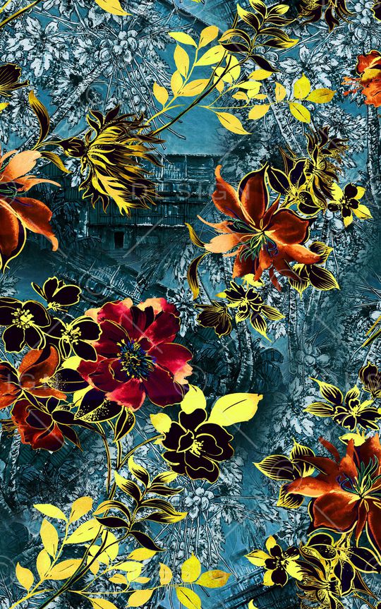 水彩花卉印花华亿平台图片