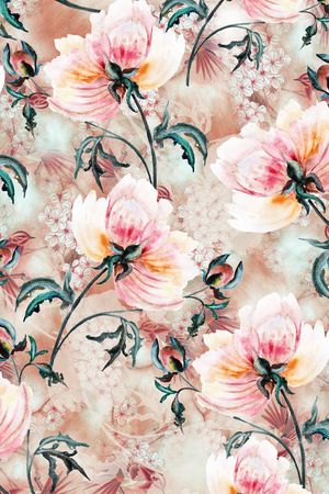 水彩花卉印花华亿平台图片