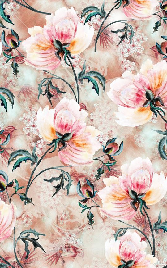 水彩花卉印花华亿平台图片