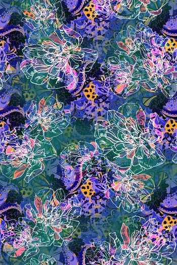 924491-抽象花卉佩斯利底纹蓝