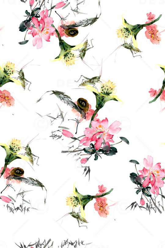 手绘花卉印花华亿平台图片