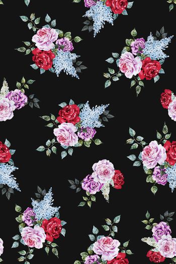 黑底花卉印花华亿平台图片