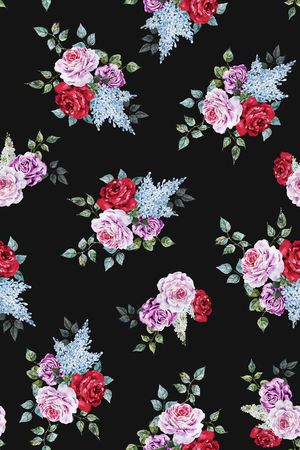 黑底花卉印花华亿平台图片