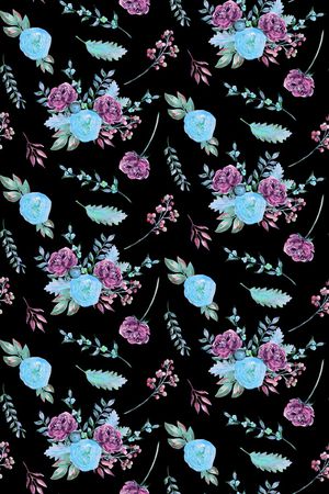 黑底花卉印花华亿平台图片