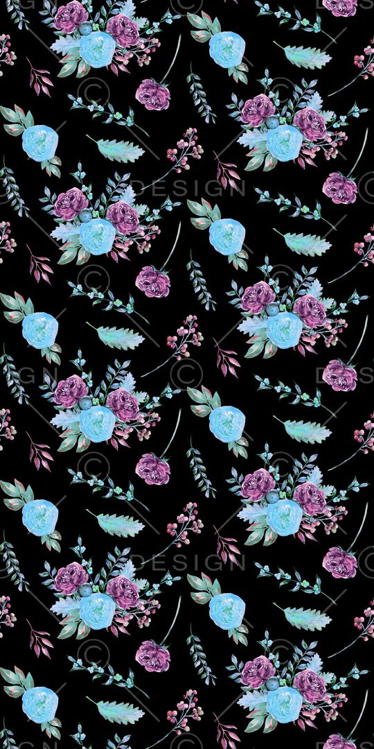 黑底花卉印花华亿平台图片