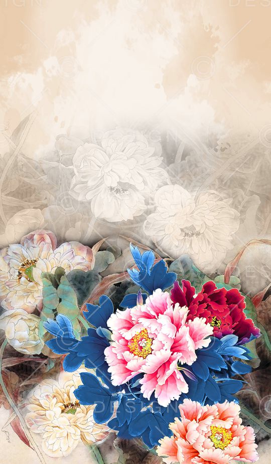 手绘花卉印花华亿平台图片