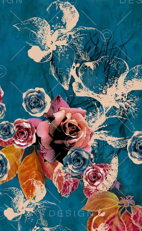 水彩花卉印花华亿平台图片