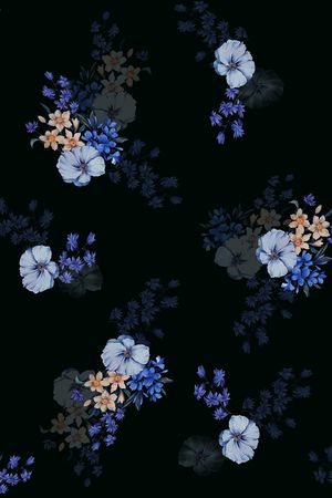 黑底花卉印花华亿平台图片