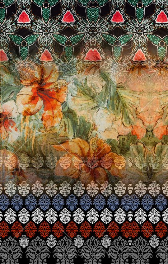 手绘花卉印花华亿平台图片