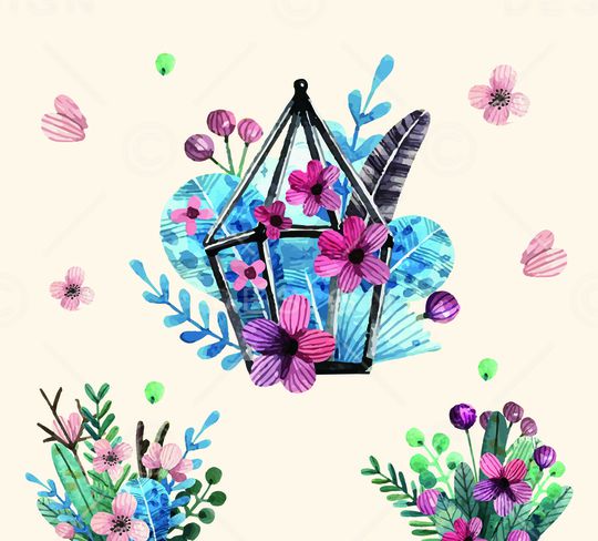 水彩花卉印花华亿平台图片