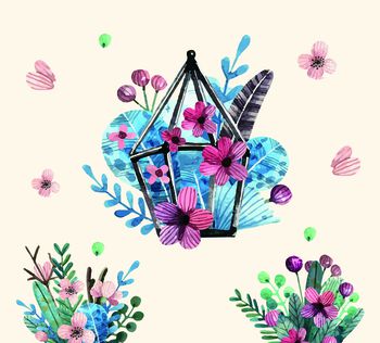 水彩花卉印花华亿平台图片