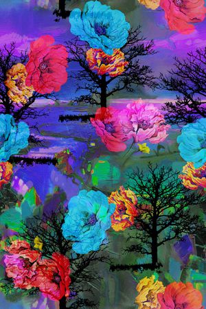 抽象油画风景花卉印花华亿平台图片