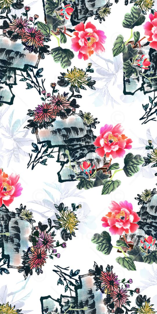 水彩花卉印花华亿平台图片