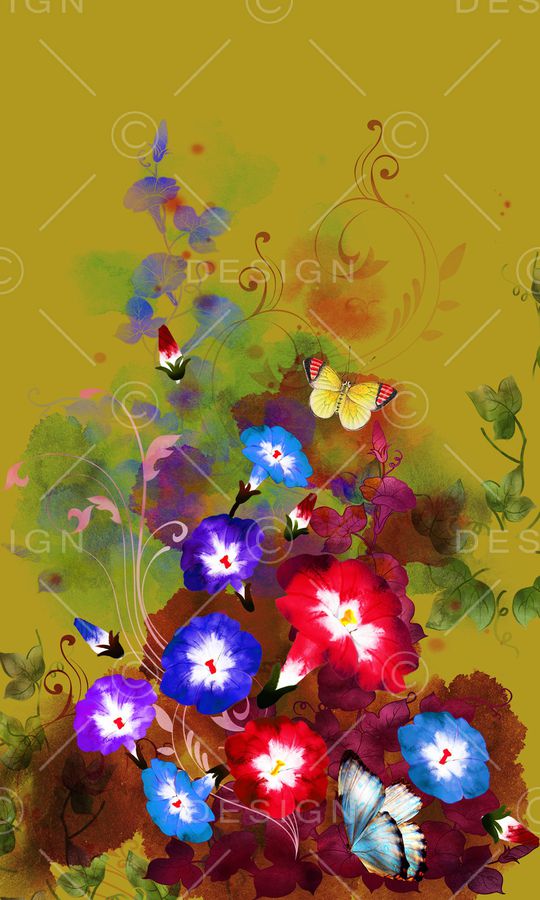 水彩花卉印花华亿平台图片