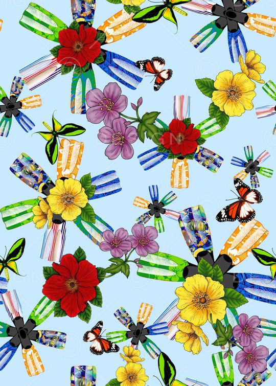 线条花卉印花华亿平台图片