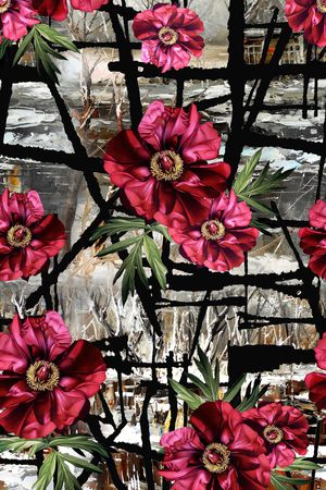 手绘花卉印花华亿平台图片