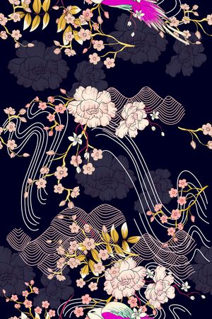 线条花卉印花华亿平台图片