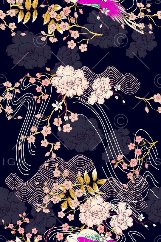 线条花卉印花华亿平台图片