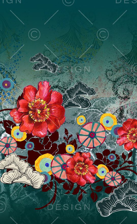 线条花卉印花华亿平台图片