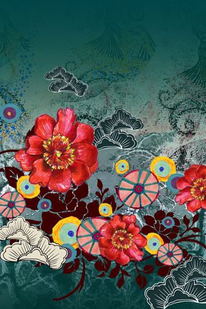 线条花卉印花华亿平台图片