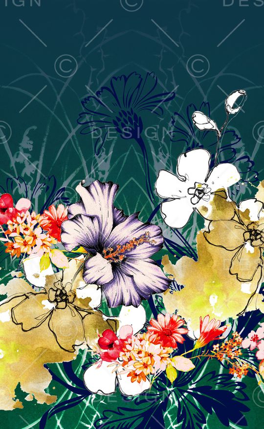 线条花卉印花华亿平台图片