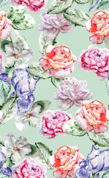 938059-水彩玫瑰-绿色