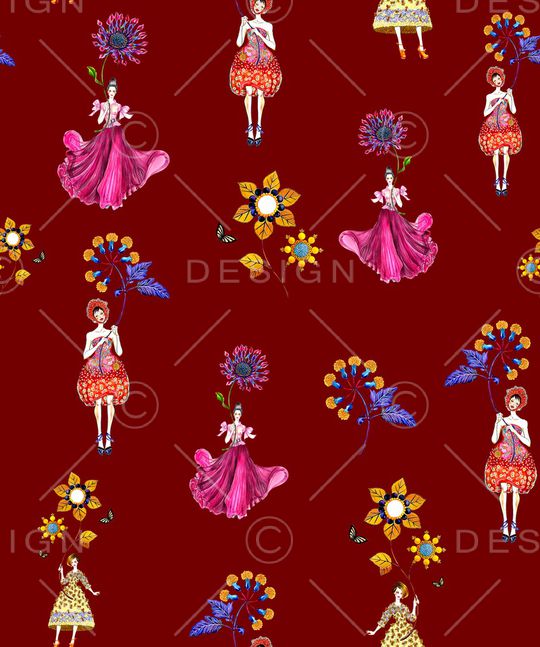 人物花卉印花华亿平台图片