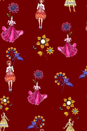 人物花卉印花华亿平台图片