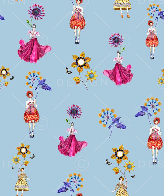 人物花卉印花华亿平台图片