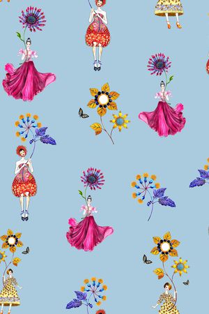 人物花卉印花华亿平台图片