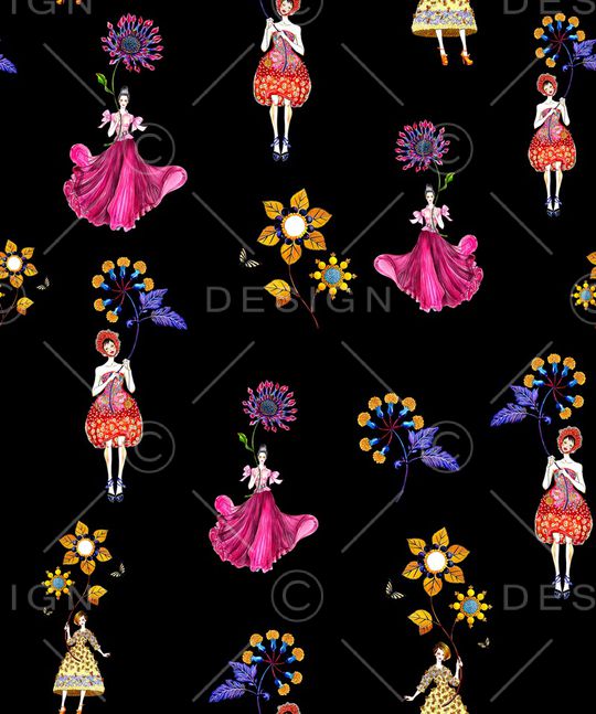 人物花卉印花华亿平台图片