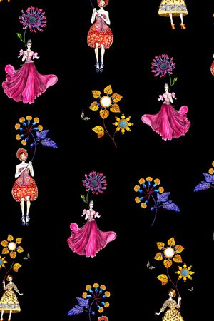 人物花卉印花华亿平台图片