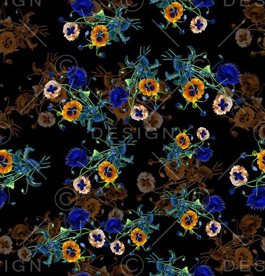 手绘花卉印花华亿平台图片